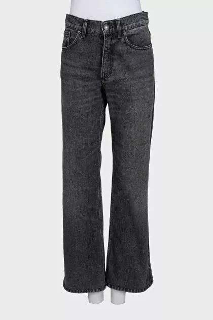 Wide-leg mid-rise jeans with distressing