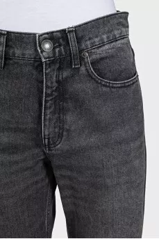 Wide-leg mid-rise jeans with distressing