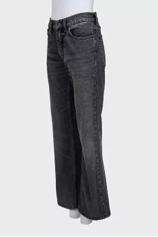 Wide-leg mid-rise jeans with distressing