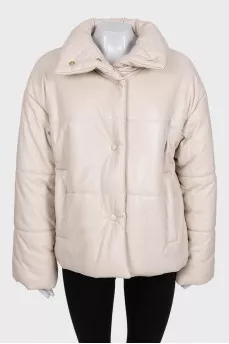 Beige eco-leather down jacket with tag