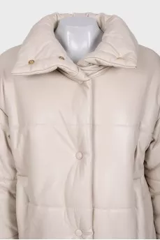Beige eco-leather down jacket with tag