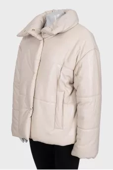 Beige eco-leather down jacket with tag