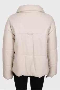 Beige eco-leather down jacket with tag
