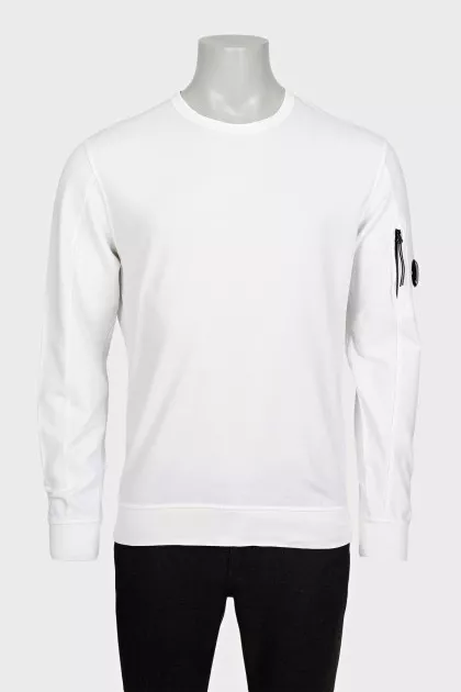 Men's white sweatshirt with branded sleeve detailing