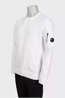 Men's white sweatshirt with branded sleeve detailing