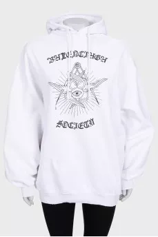 Біле худі oversize крою в принт
