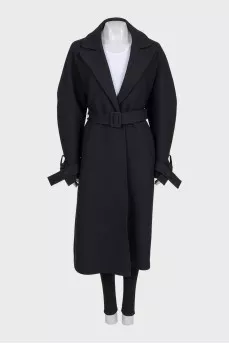 Black fitted coat with belt