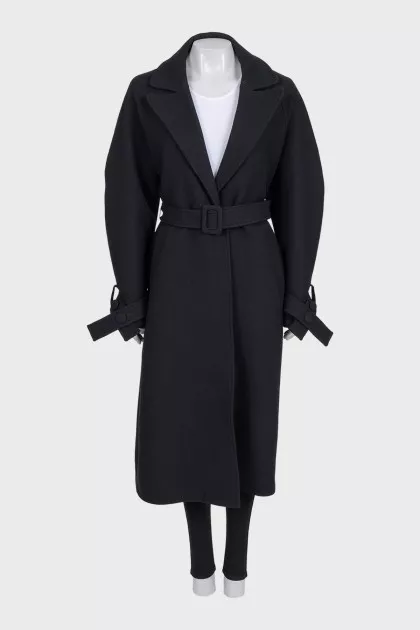 Black fitted coat with belt