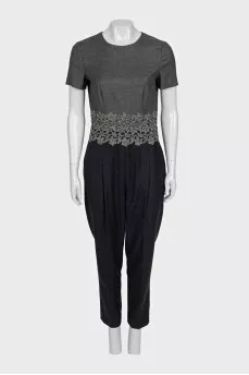 Wool trouser jumpsuit with a decorative waistband