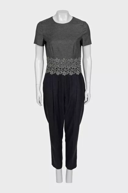 Wool trouser jumpsuit with a decorative waistband