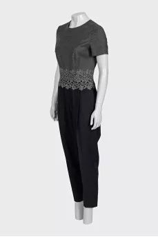 Wool trouser jumpsuit with a decorative waistband