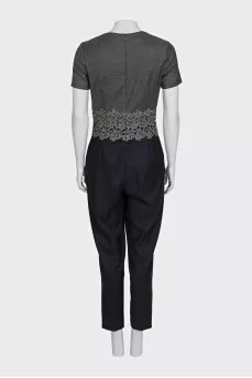 Wool trouser jumpsuit with a decorative waistband