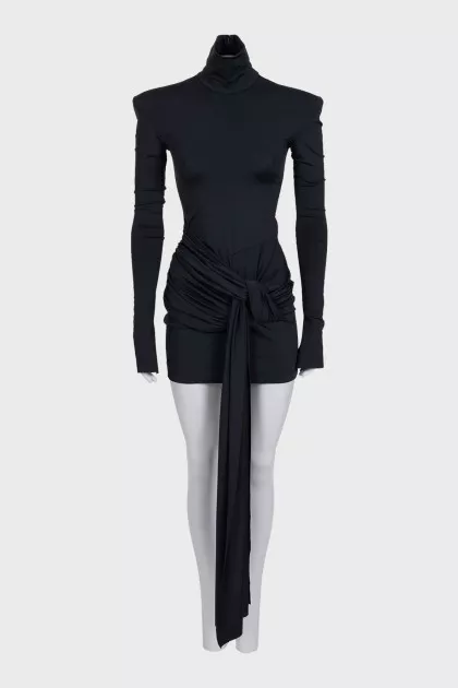 Midnight Glide Black Mini Dress