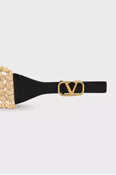 Wide leather and raffia belt