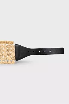 Wide leather and raffia belt
