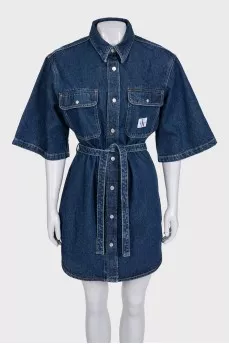 Button-up denim dress with tag
