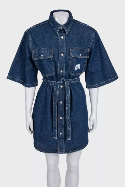 Button-up denim dress with tag