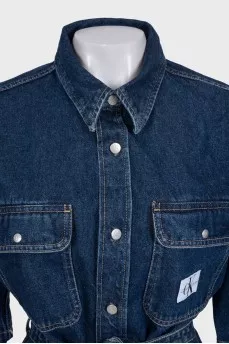 Button-up denim dress with tag