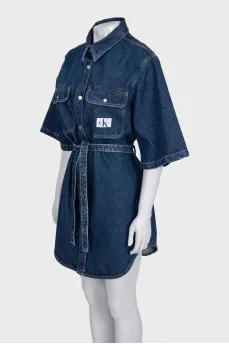 Button-up denim dress with tag