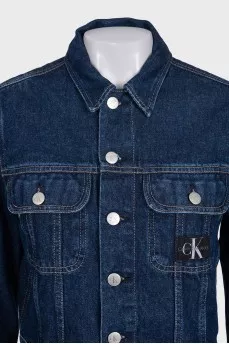 Cropped blue denim jacket with tag