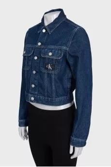 Cropped blue denim jacket with tag