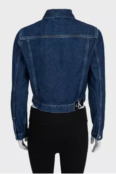 Cropped blue denim jacket with tag