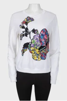 White floral applique sweatshirt