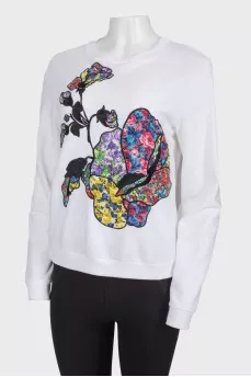 White floral applique sweatshirt