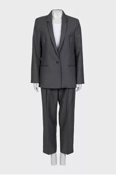 Gray wool suit with wide trousers