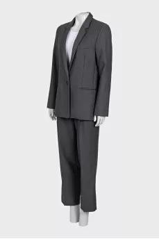 Gray wool suit with wide trousers