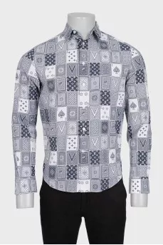 Мужская серая рубашка regular fit в принт