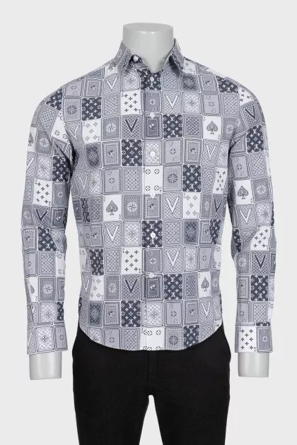Мужская серая рубашка regular fit в принт