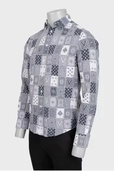 Мужская серая рубашка regular fit в принт