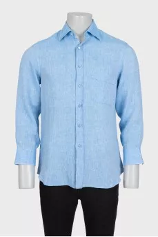 Men's blue linen shirt with long sleeves