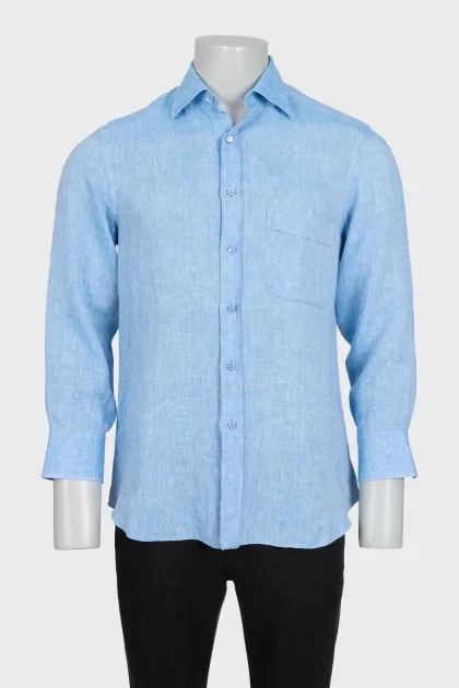 Men's blue linen shirt with long sleeves