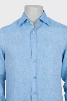 Men's blue linen shirt with long sleeves