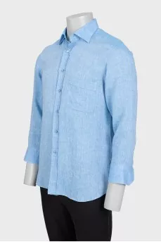 Men's blue linen shirt with long sleeves