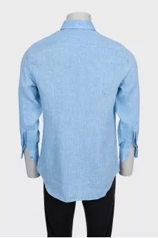 Men's blue linen shirt with long sleeves
