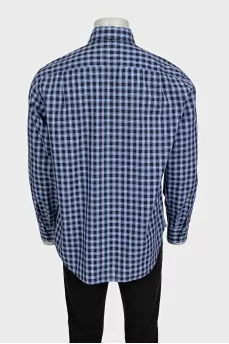 Men's blue straight-cut checkered shirt