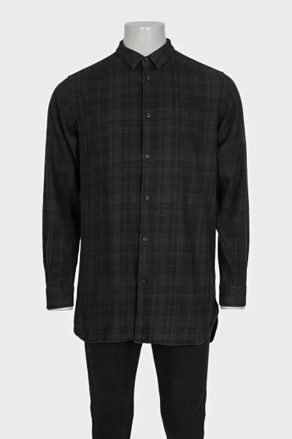 Men's long black checkered shirt