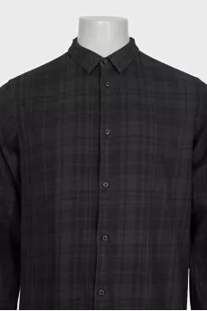 Men's long black checkered shirt