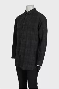 Men's long black checkered shirt