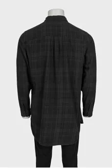 Men's long black checkered shirt