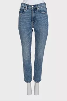 Blue high-waist straight-leg jeans