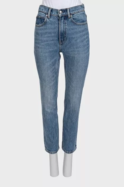 Blue high-waist straight-leg jeans