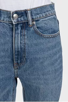 Blue high-waist straight-leg jeans