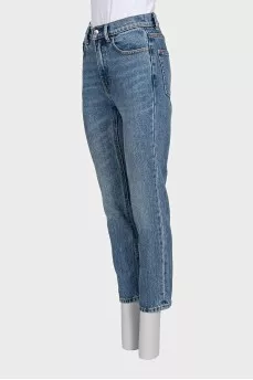 Blue high-waist straight-leg jeans