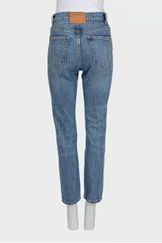Blue high-waist straight-leg jeans