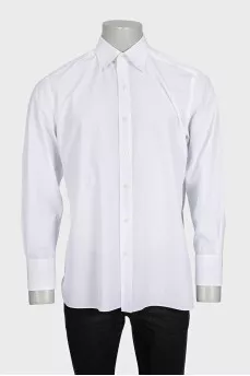 Men's solid white button-down shirt