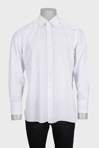 Men's solid white button-down shirt